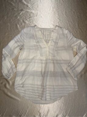 Lou & Grey Women's Striped V-Neck Long Sleeve Blouse Size M Boho Flowy Cotton